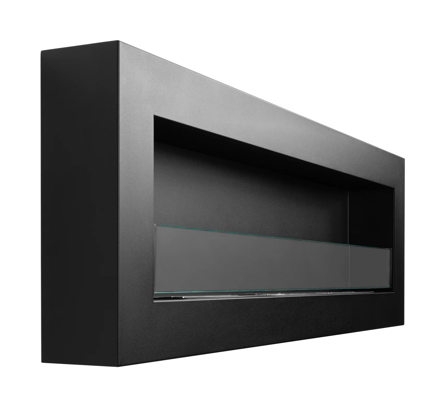 Wand-Biokamin mit Glas 1200x400 Box Schwarz Strukturiert Matt - IgnisLumina.ch