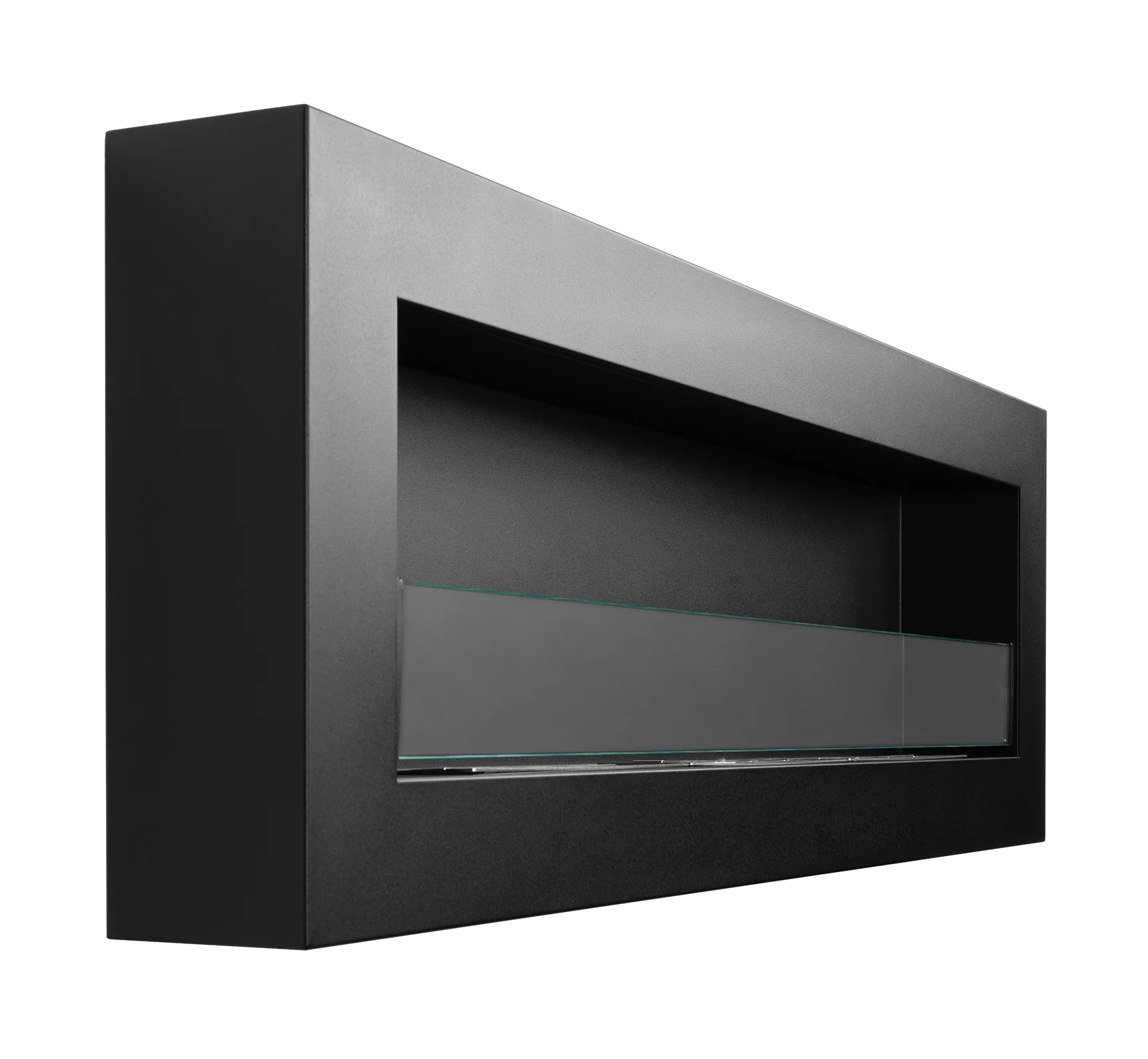 Wand-Biokamin mit Glas 1200x400 Box Schwarz Strukturiert Matt - IgnisLumina.ch
