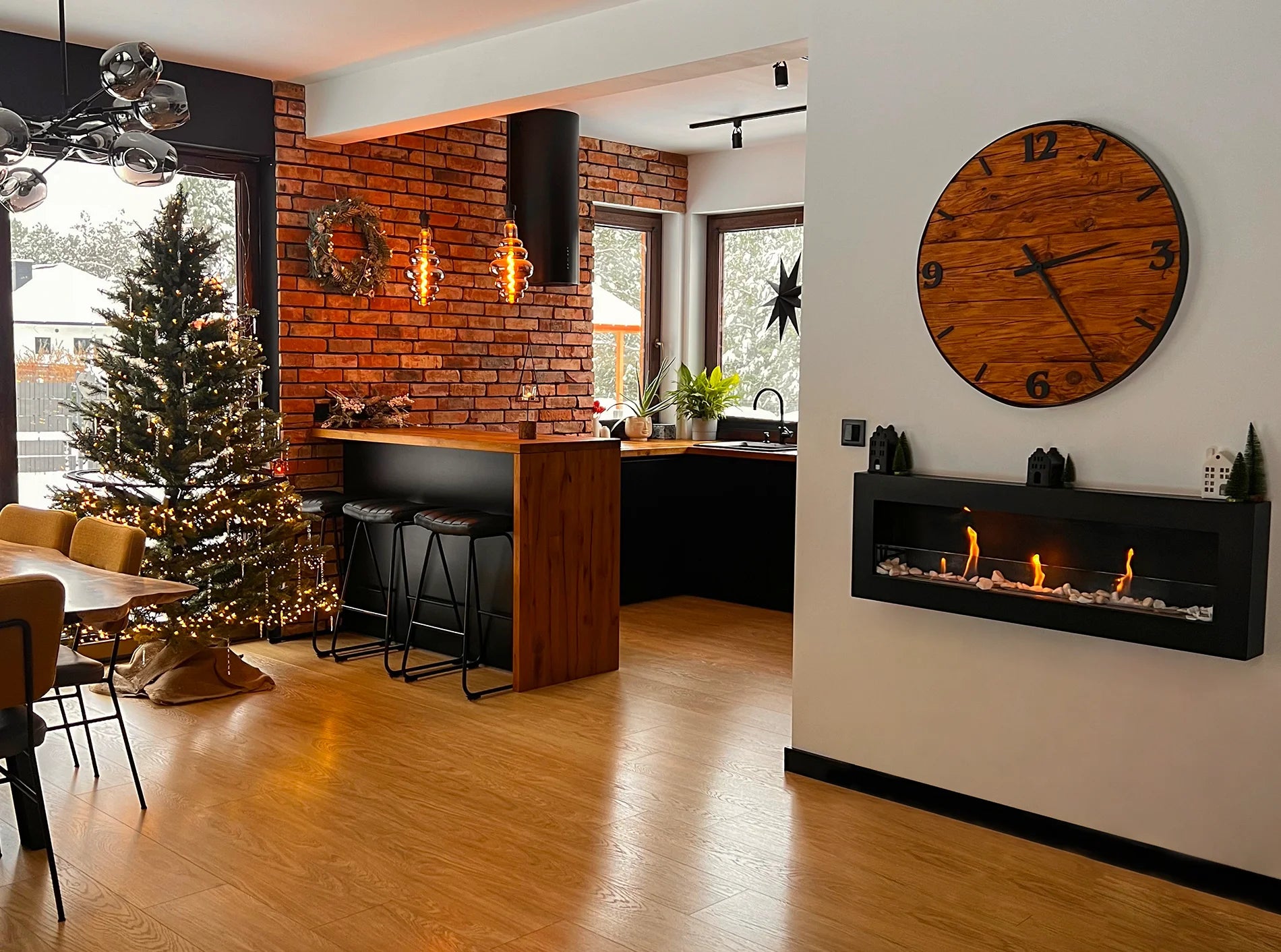 Wand-Biokamin mit Glas 1200x400 Box Schwarz Strukturiert Matt - IgnisLumina.ch