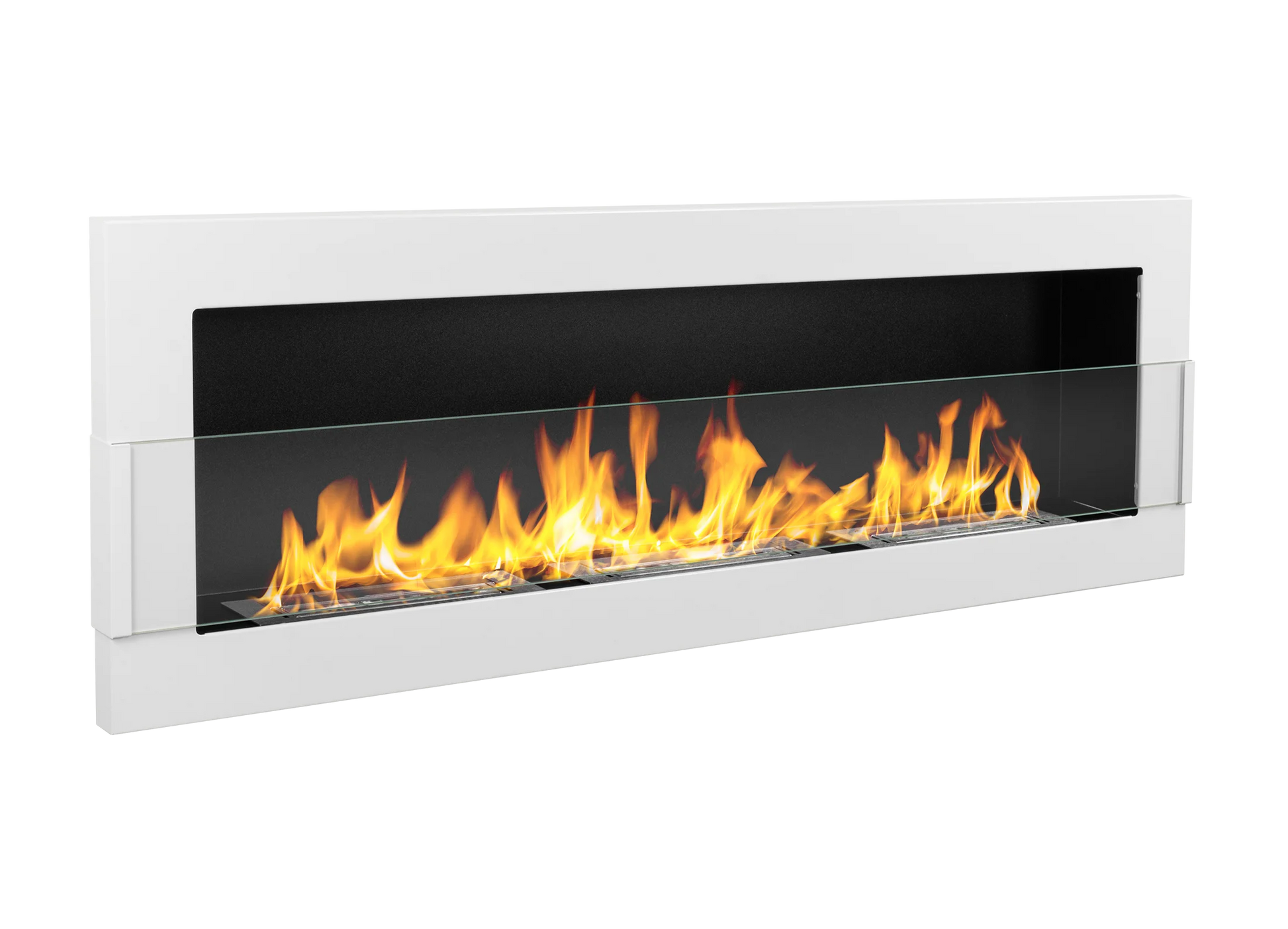 Wand-Biokamin 1200x400 Weiß Hochglanz mit Glas - IgnisLumina.ch