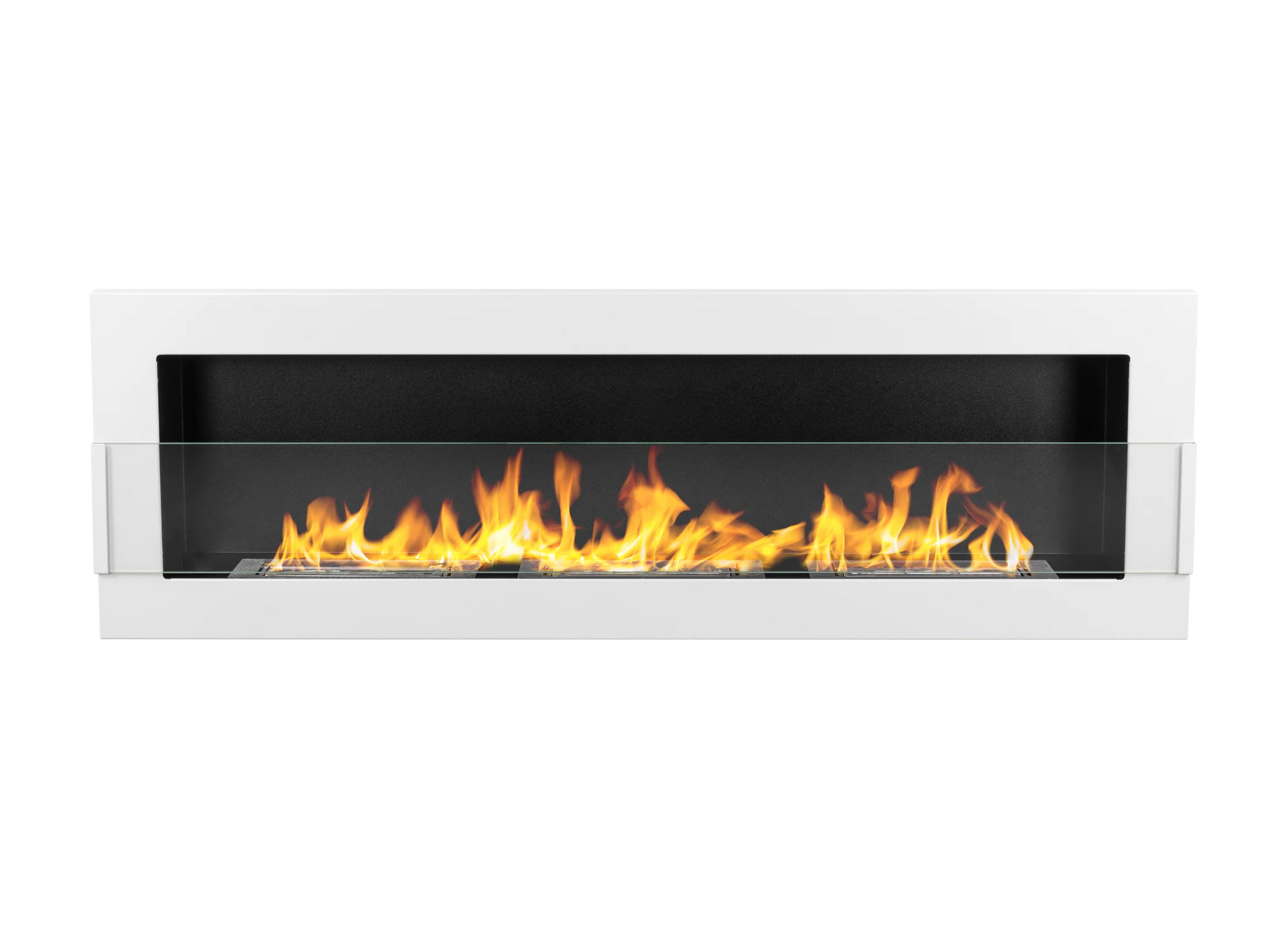 Wand-Biokamin 1200x400 Weiß Hochglanz mit Glas - IgnisLumina.ch
