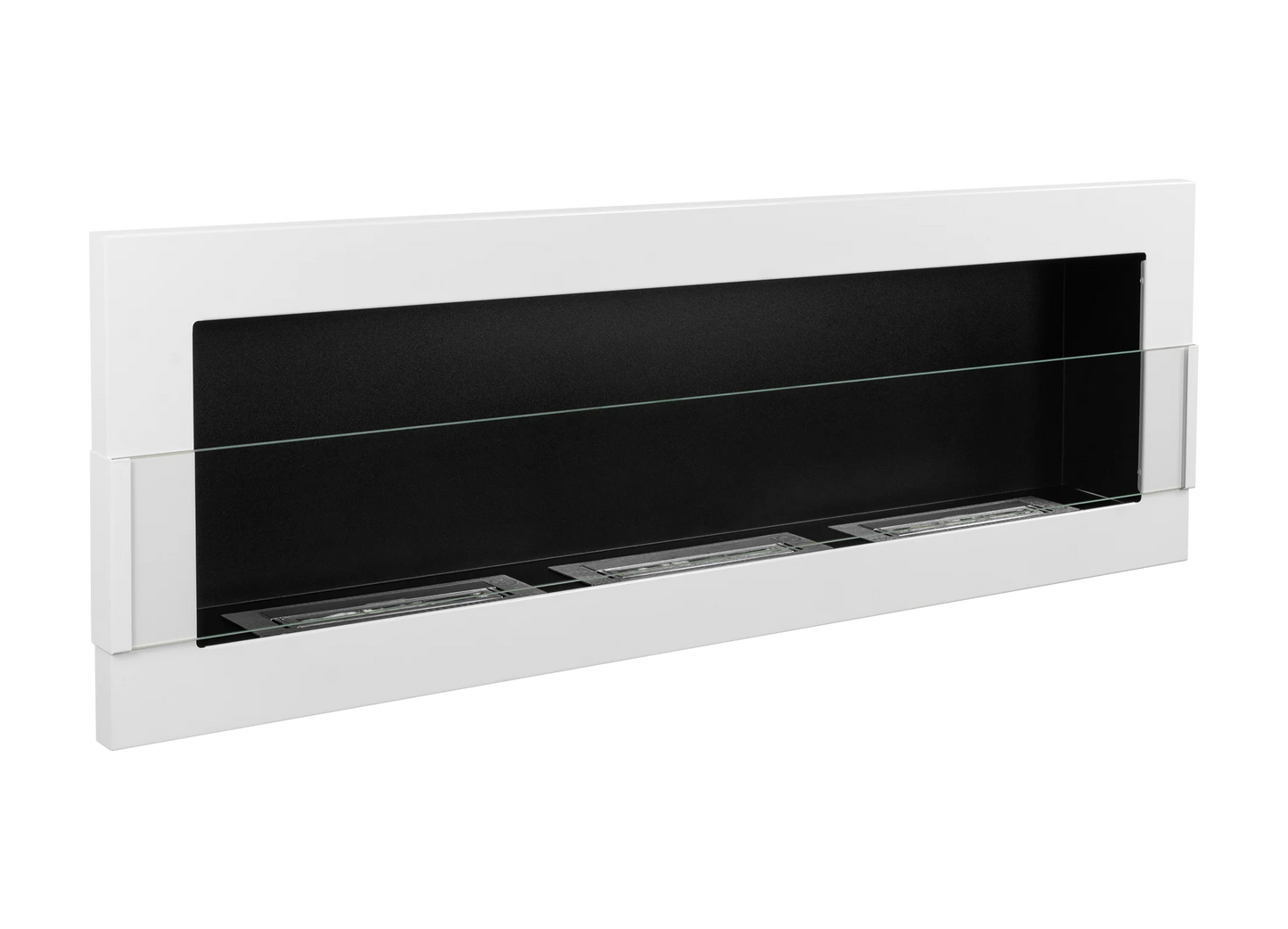 Wand-Biokamin 1200x400 Weiß Hochglanz mit Glas - IgnisLumina.ch