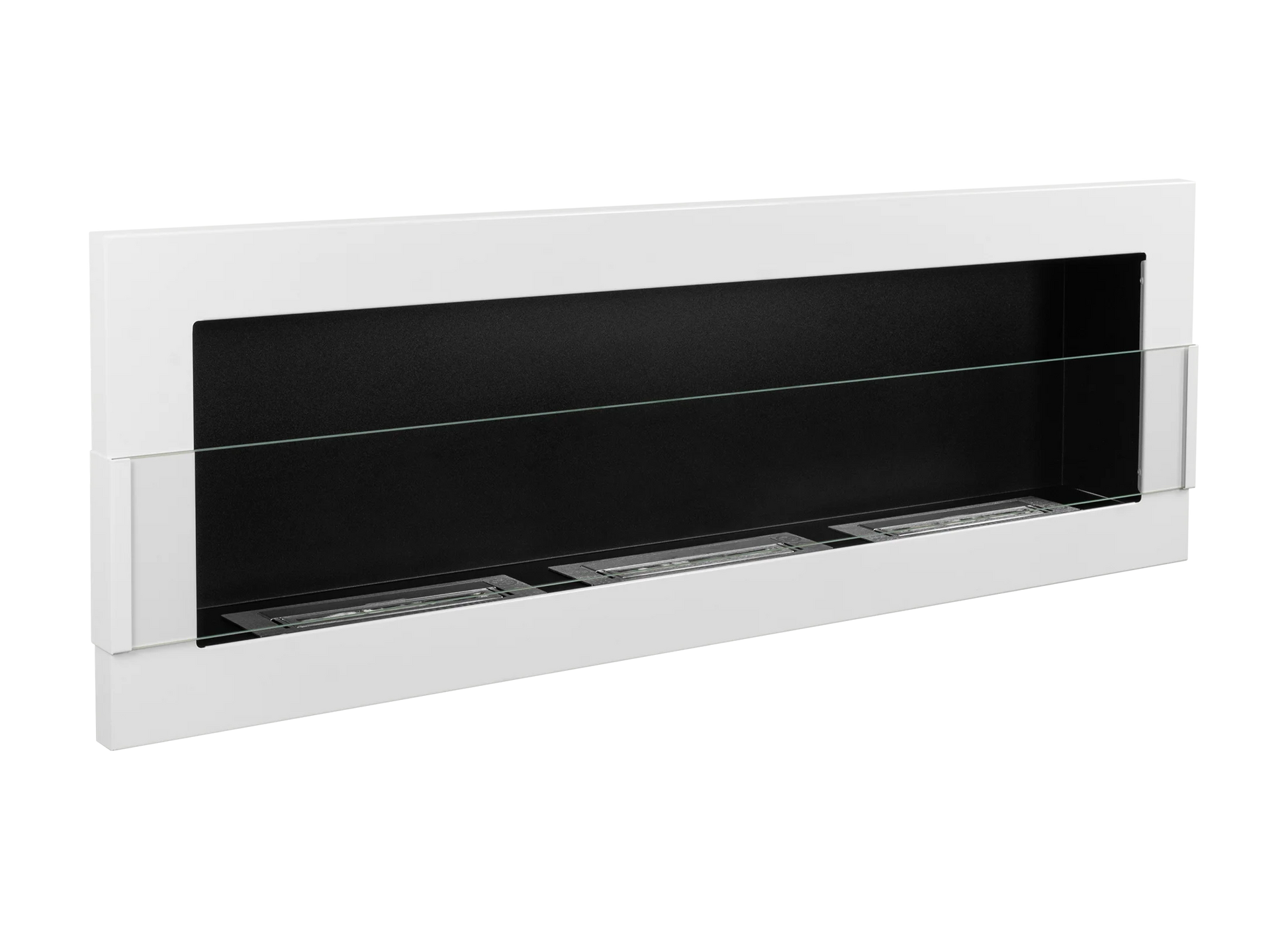 Wand-Biokamin 1200x400 Weiß Hochglanz mit Glas - IgnisLumina.ch