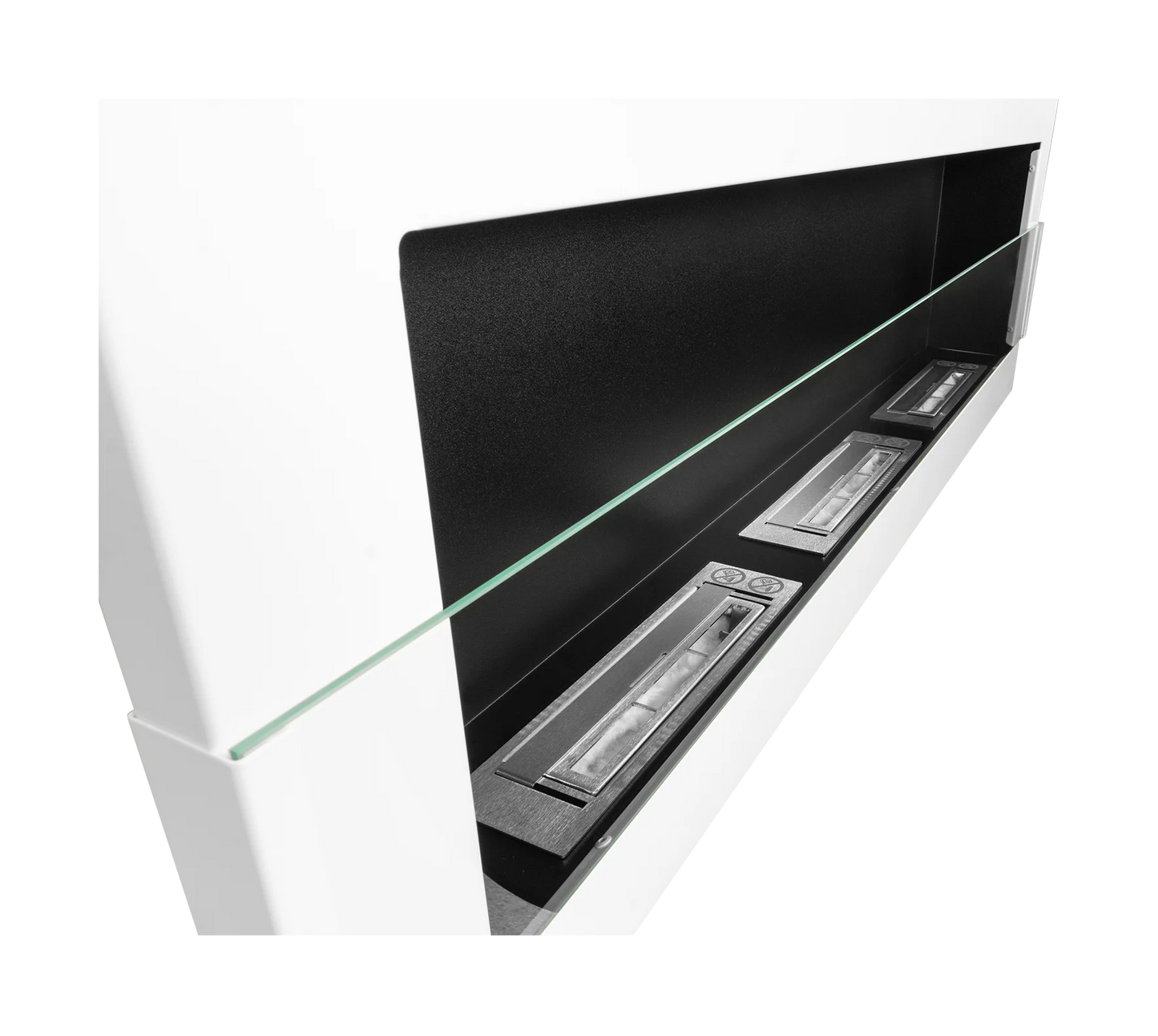 Wand-Biokamin 1200x400 Weiß Hochglanz mit Glas - IgnisLumina.ch