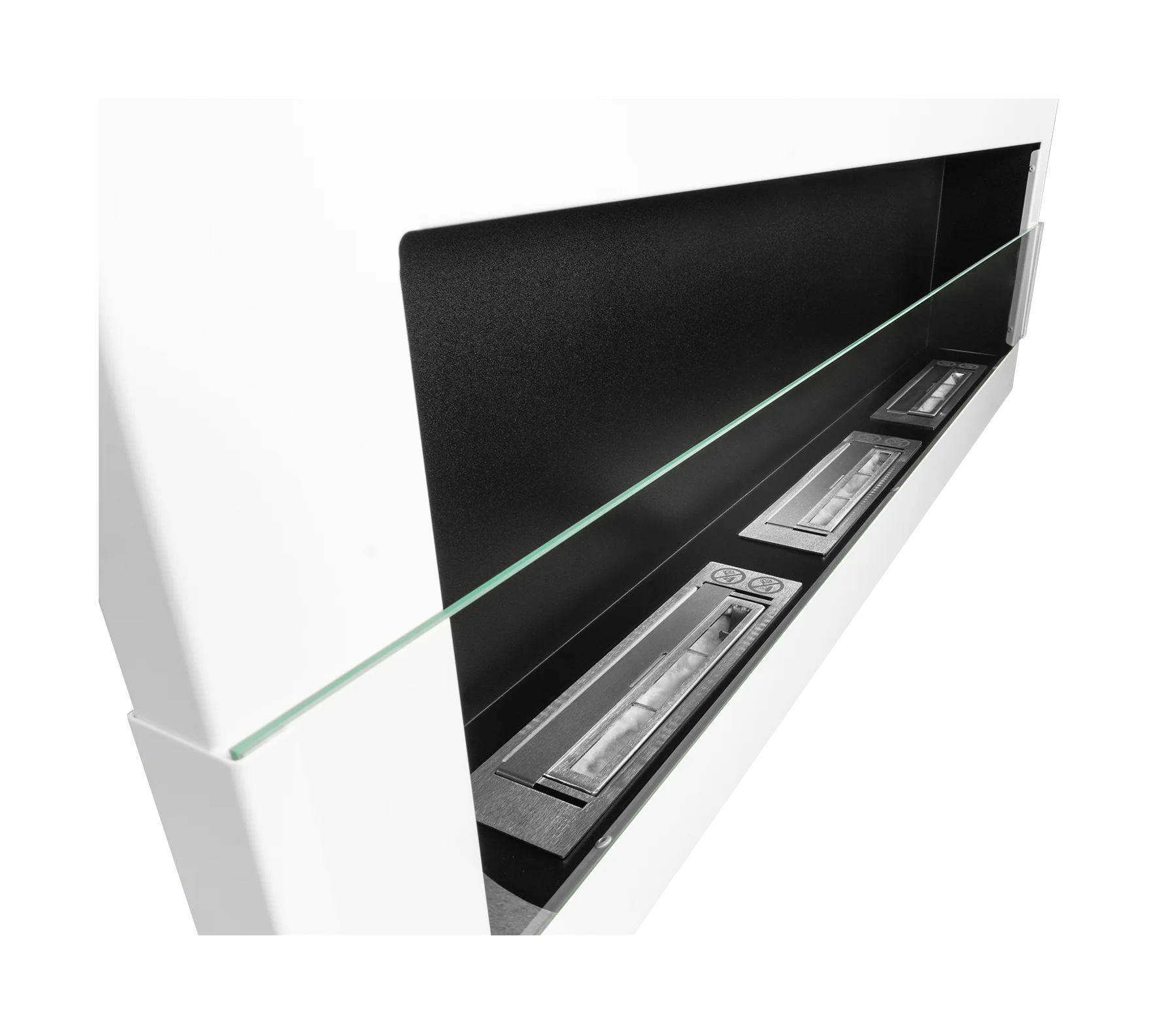 Wand-Biokamin 1200x400 Weiß Hochglanz mit Glas - IgnisLumina.ch