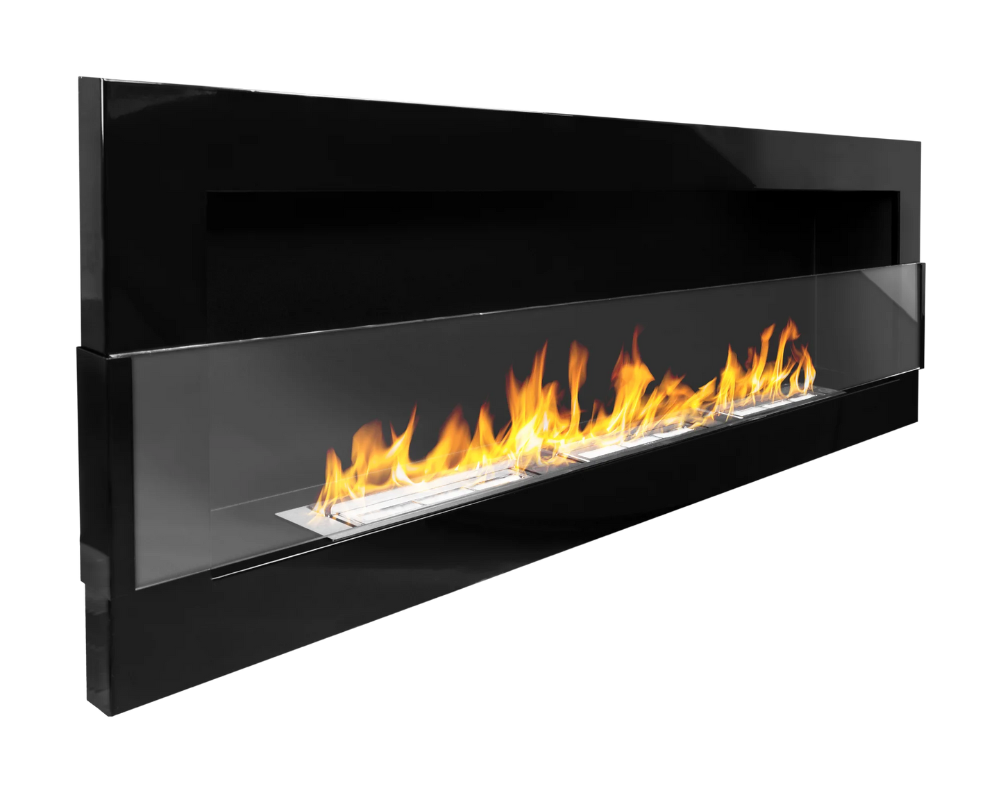 Wand-Biokamin mit Glas 1200x400 Schwarz Hochglanz - IgnisLumina.ch