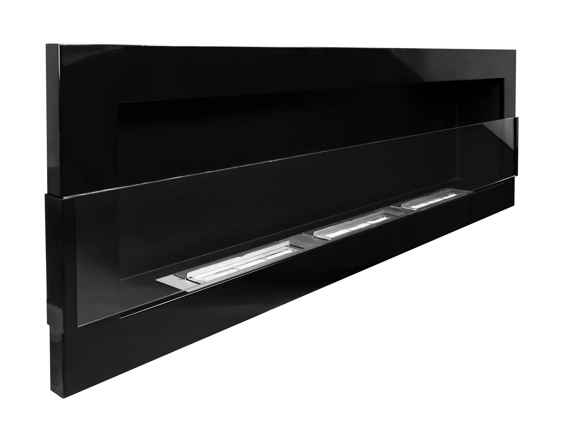 Wand-Biokamin mit Glas 1200x400 Schwarz Hochglanz - IgnisLumina.ch