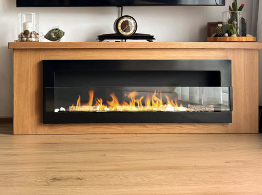 Wand-Biokamin mit Glas 1200x400 Schwarz Hochglanz - IgnisLumina.ch