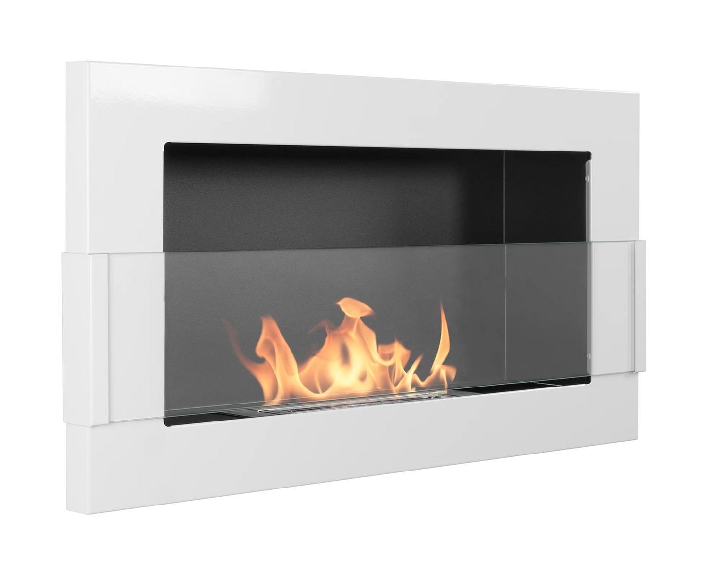 Wand-Biokamin mit Glas 650x400 Weiß Hochglanz - IgnisLumina.ch