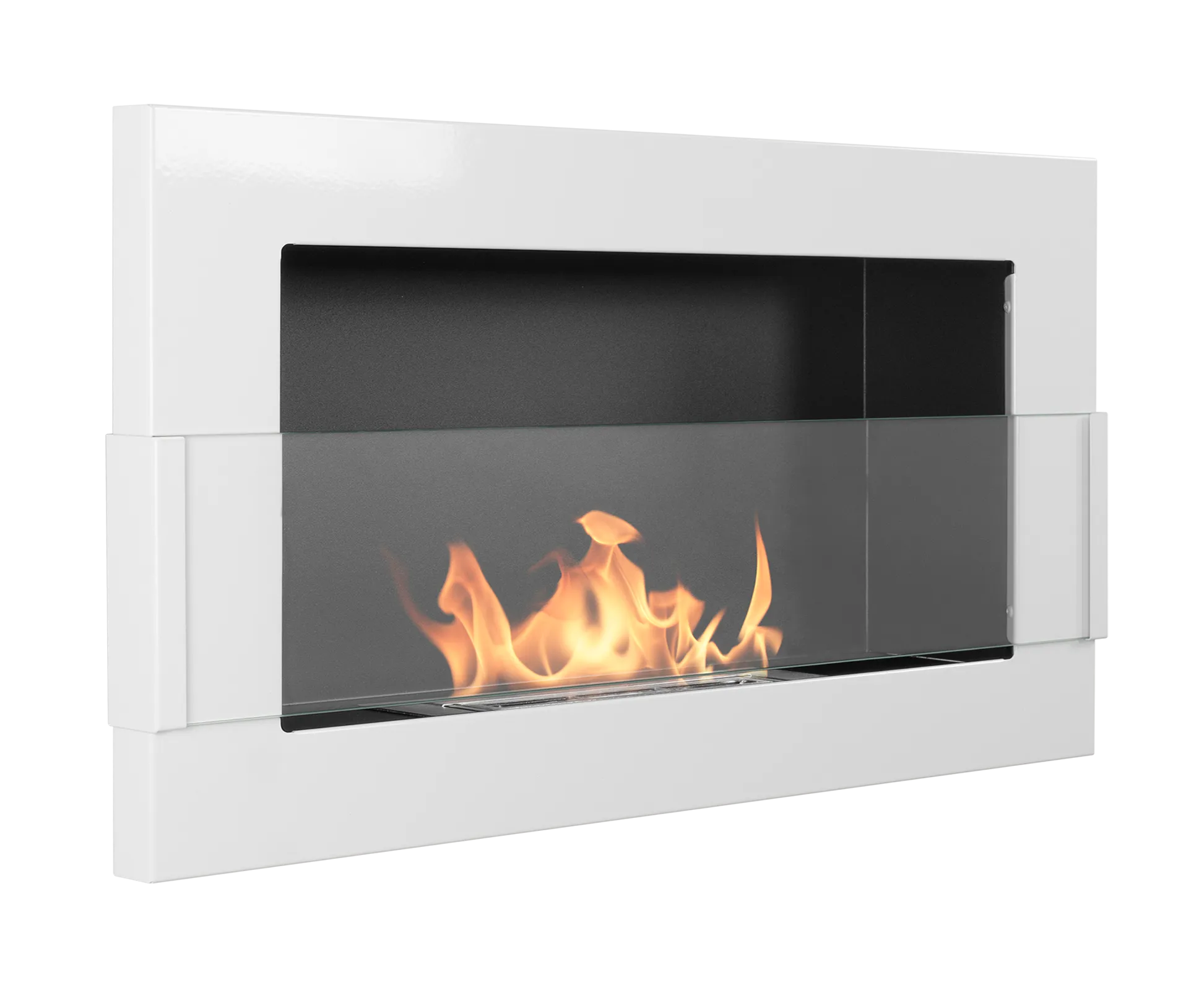 Wand-Biokamin mit Glas 650x400 Weiß Hochglanz - IgnisLumina.ch