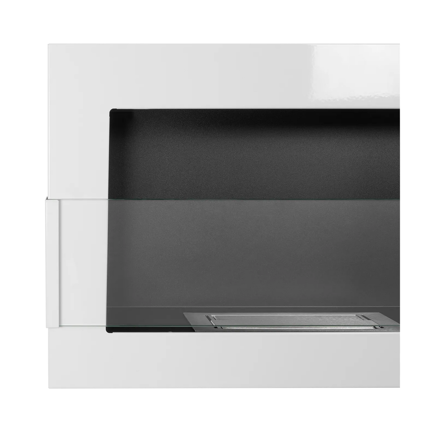 Wand-Biokamin mit Glas 650x400 Weiß Hochglanz - IgnisLumina.ch