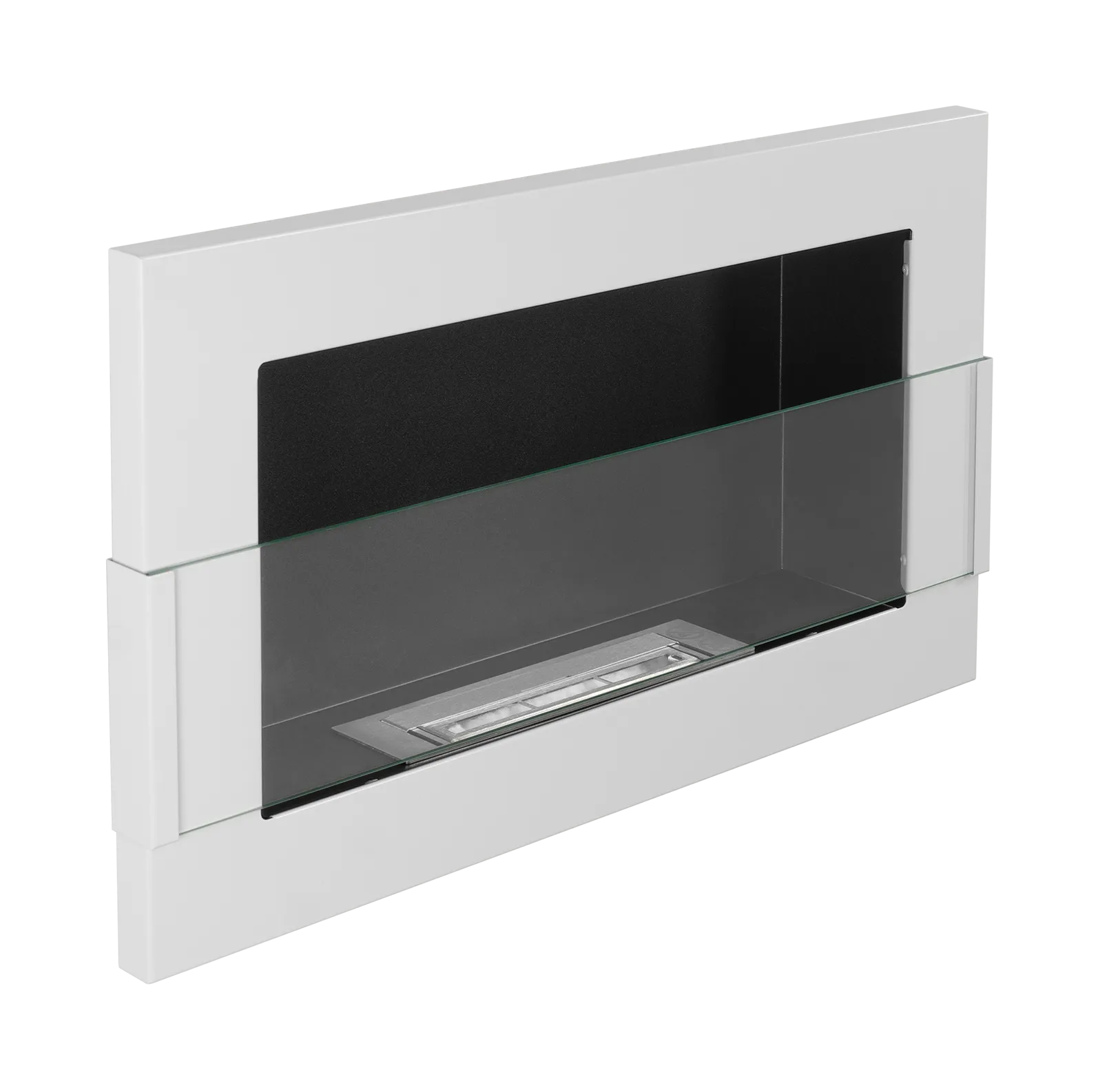 Wand-Biokamin mit Glas 650x400 Weiß Hochglanz - IgnisLumina.ch