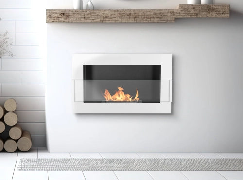 Wand-Biokamin mit Glas 650x400 Weiß Hochglanz - IgnisLumina.ch