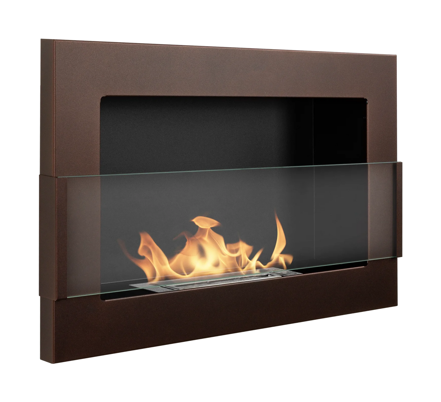 Wand-Biokamin mit Glas 650x400 Bronze Strukturiert Matt - IgnisLumina.ch