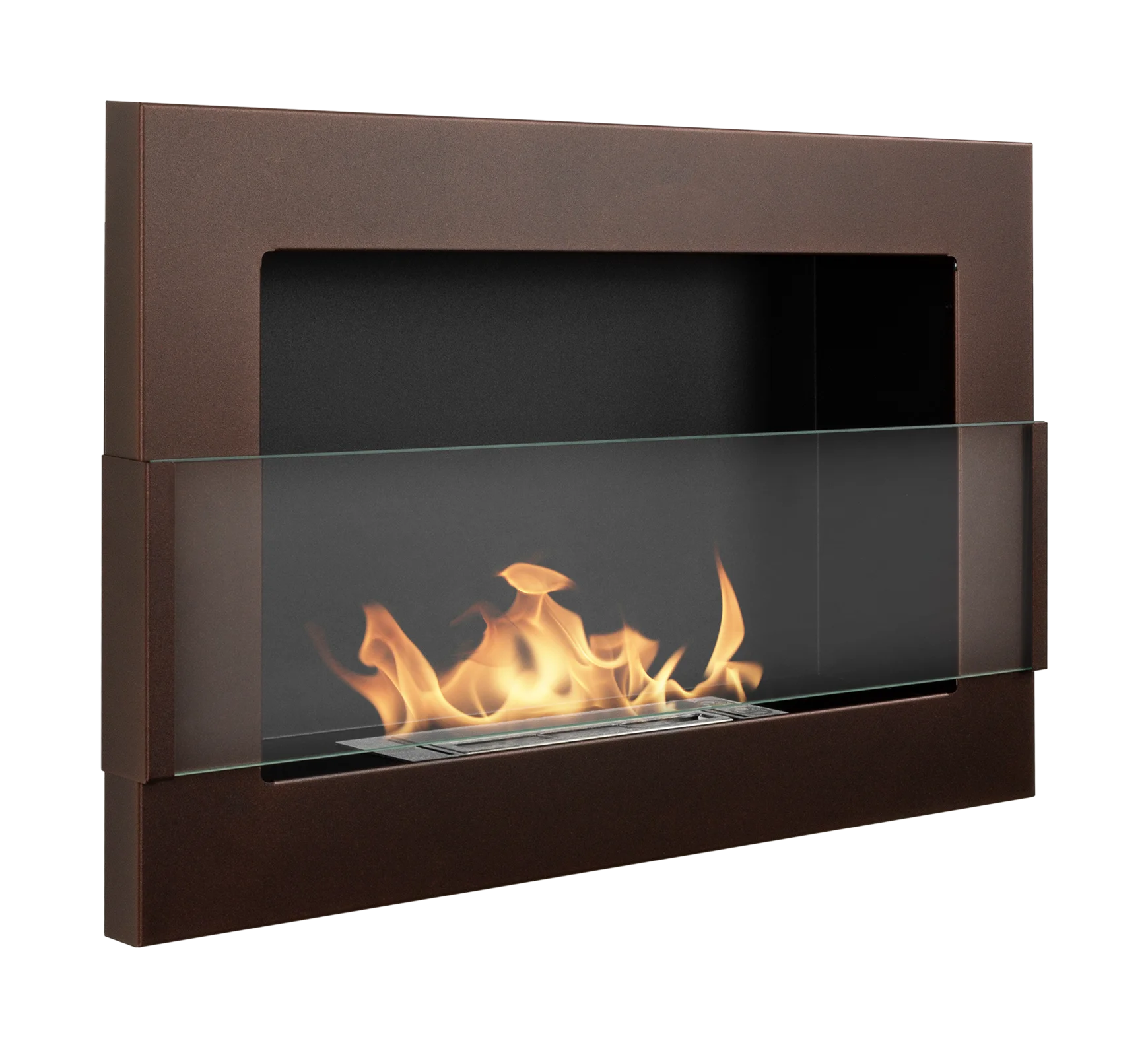 Wand-Biokamin mit Glas 650x400 Bronze Strukturiert Matt - IgnisLumina.ch