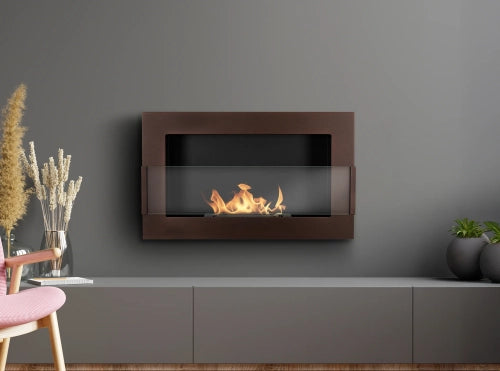 Wand-Biokamin mit Glas 650x400 Bronze Strukturiert Matt - IgnisLumina.ch