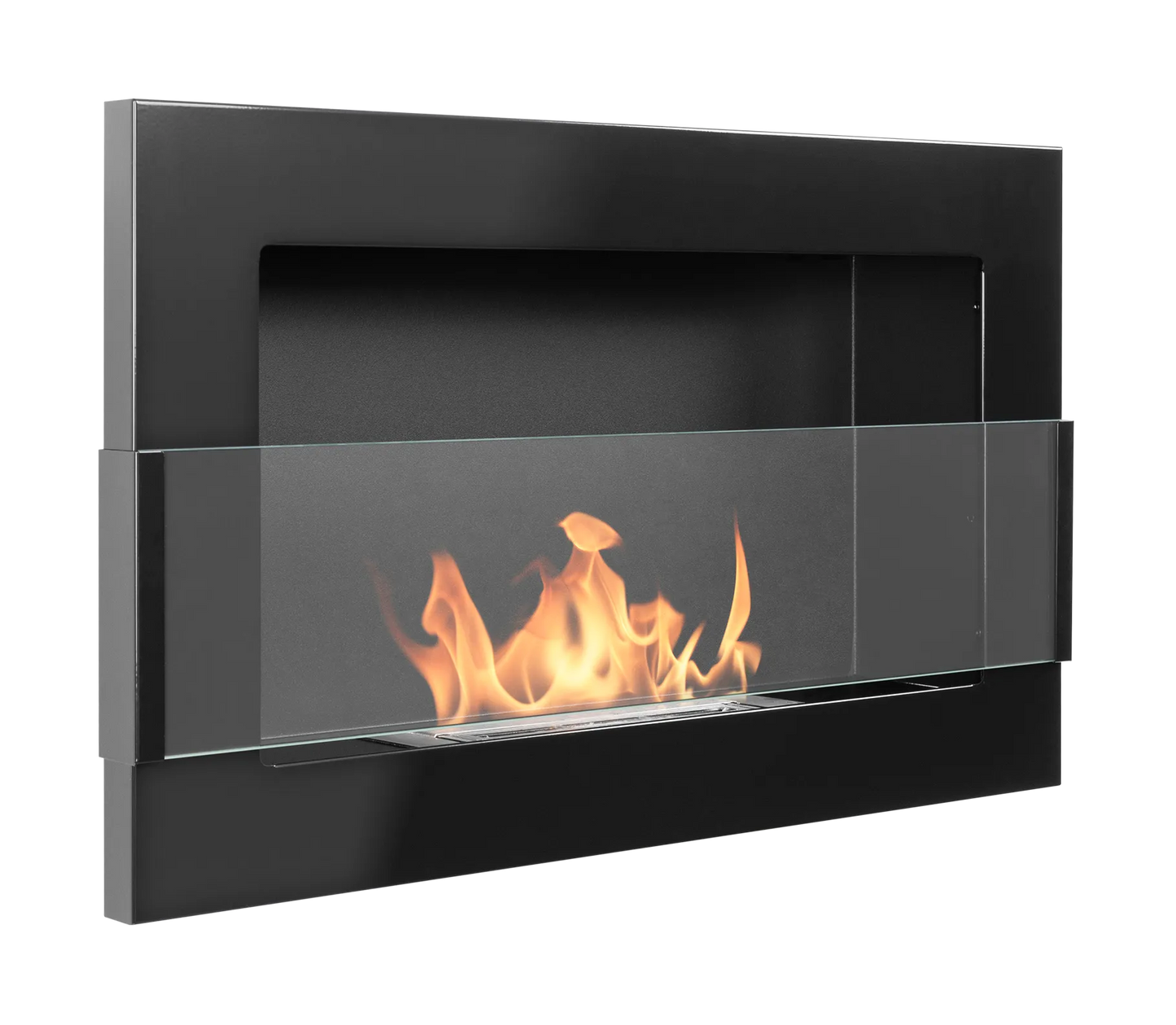 Wand-Biokamin mit Glas 650x400 Schwarz Hochglanz - IgnisLumina.ch