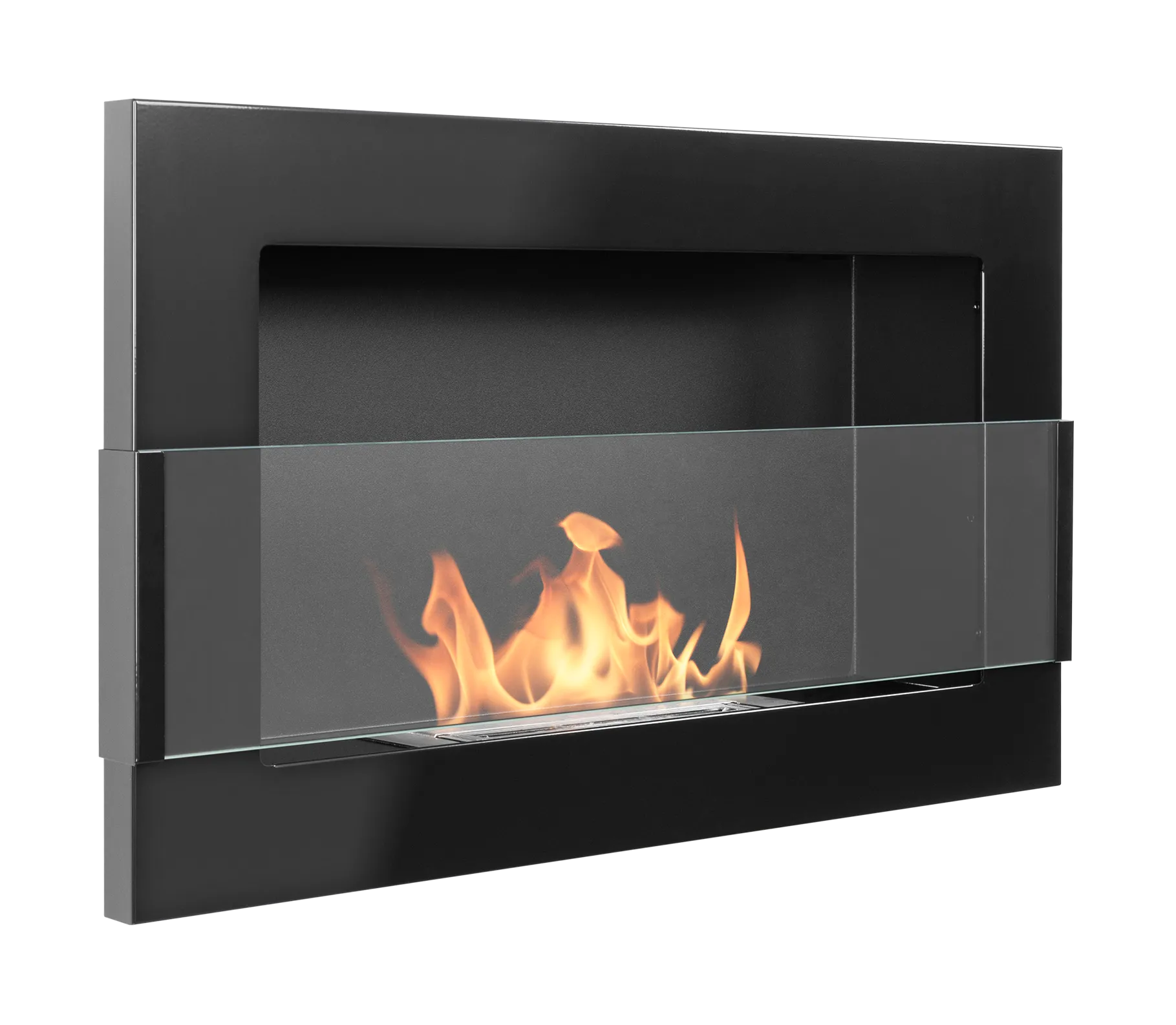 Wand-Biokamin mit Glas 650x400 Schwarz Hochglanz - IgnisLumina.ch