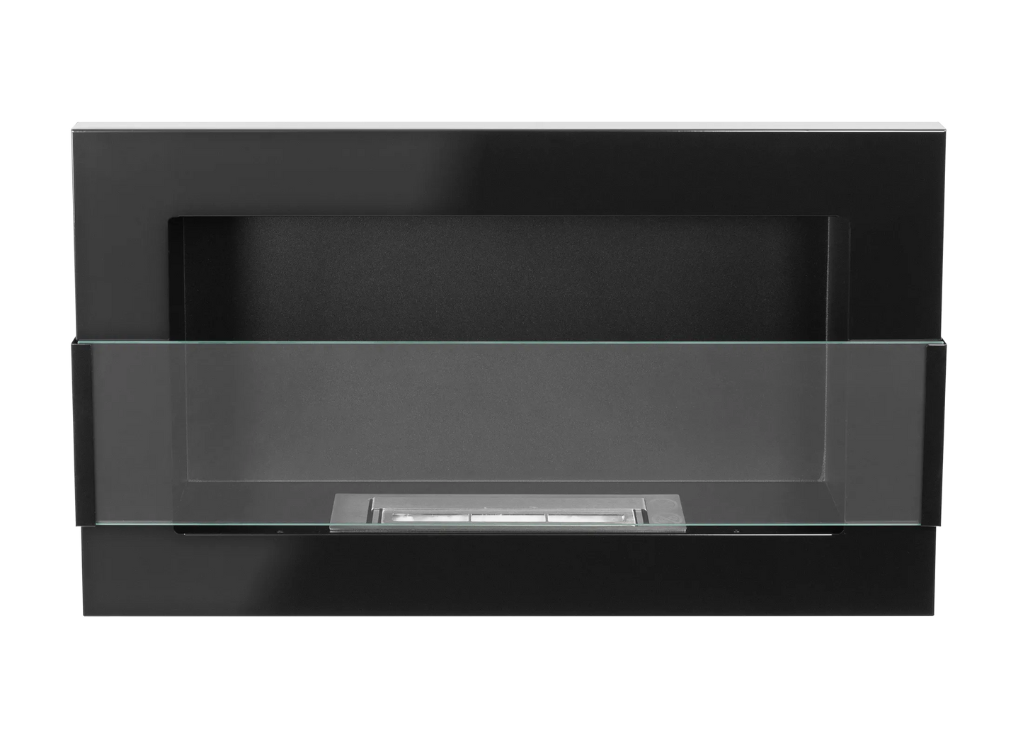Wand-Biokamin mit Glas 650x400 Schwarz Hochglanz - IgnisLumina.ch