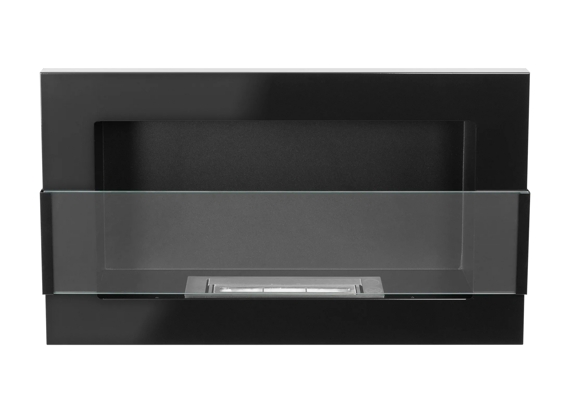 Wand-Biokamin mit Glas 650x400 Schwarz Hochglanz - IgnisLumina.ch
