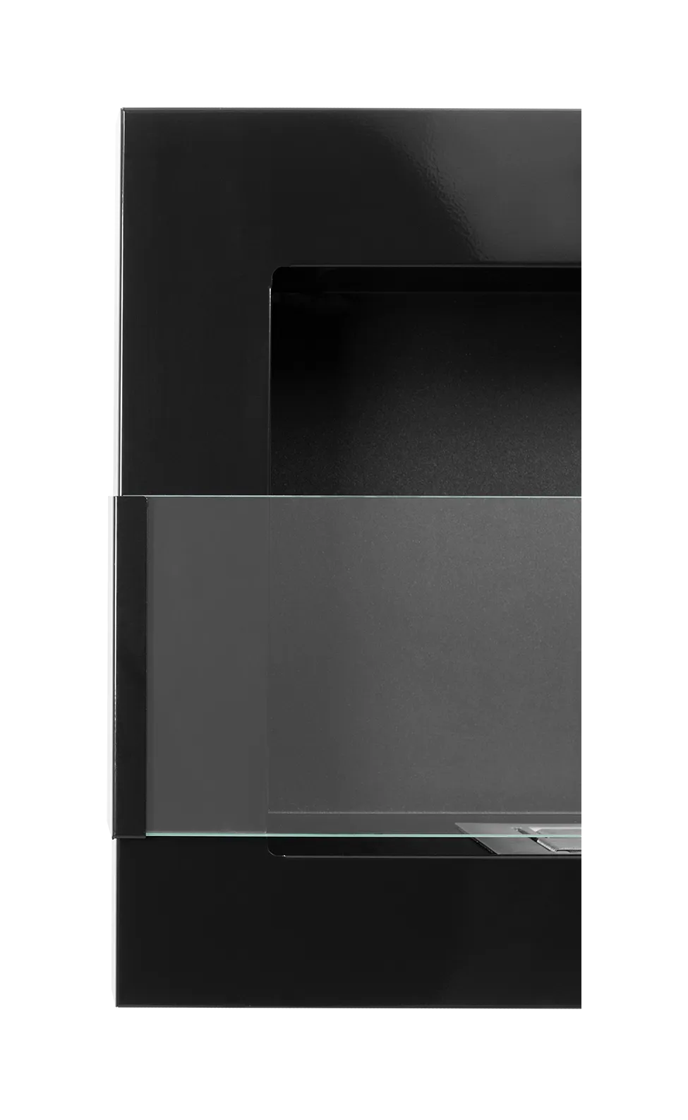 Wand-Biokamin mit Glas 650x400 Schwarz Hochglanz - IgnisLumina.ch