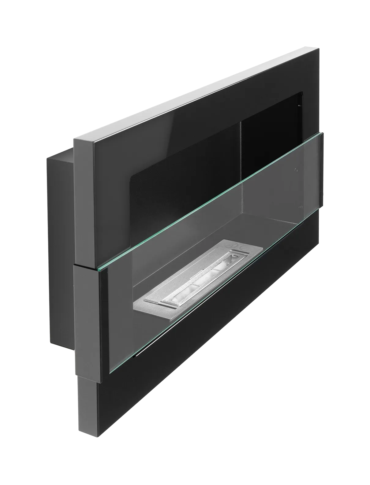 Wand-Biokamin mit Glas 650x400 Schwarz Hochglanz - IgnisLumina.ch