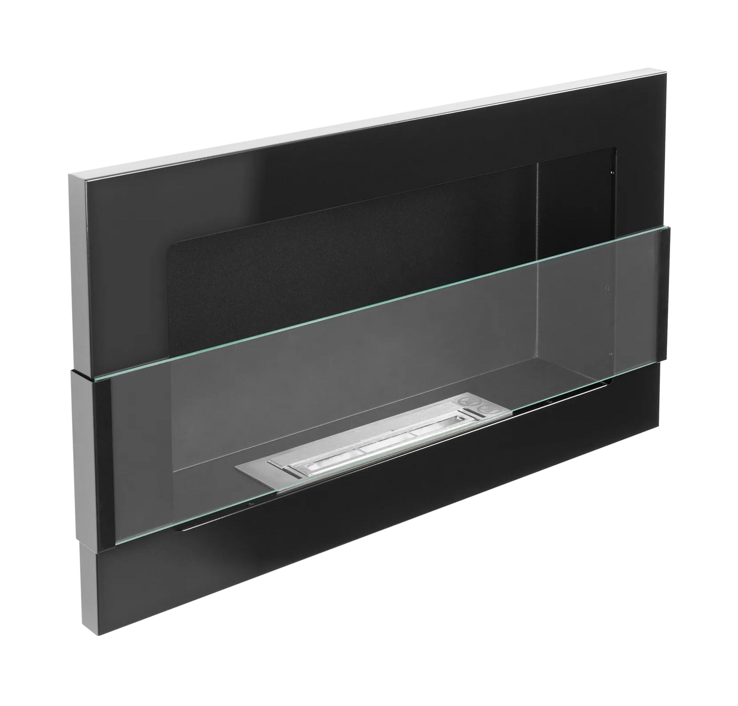 Wand-Biokamin mit Glas 650x400 Schwarz Hochglanz - IgnisLumina.ch