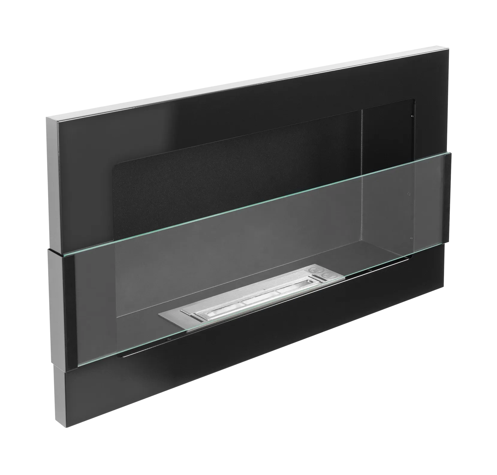 Wand-Biokamin mit Glas 650x400 Schwarz Hochglanz - IgnisLumina.ch