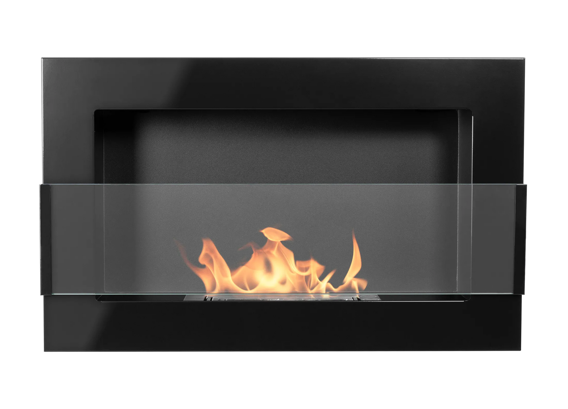 Wand-Biokamin mit Glas 650x400 Schwarz Hochglanz - IgnisLumina.ch