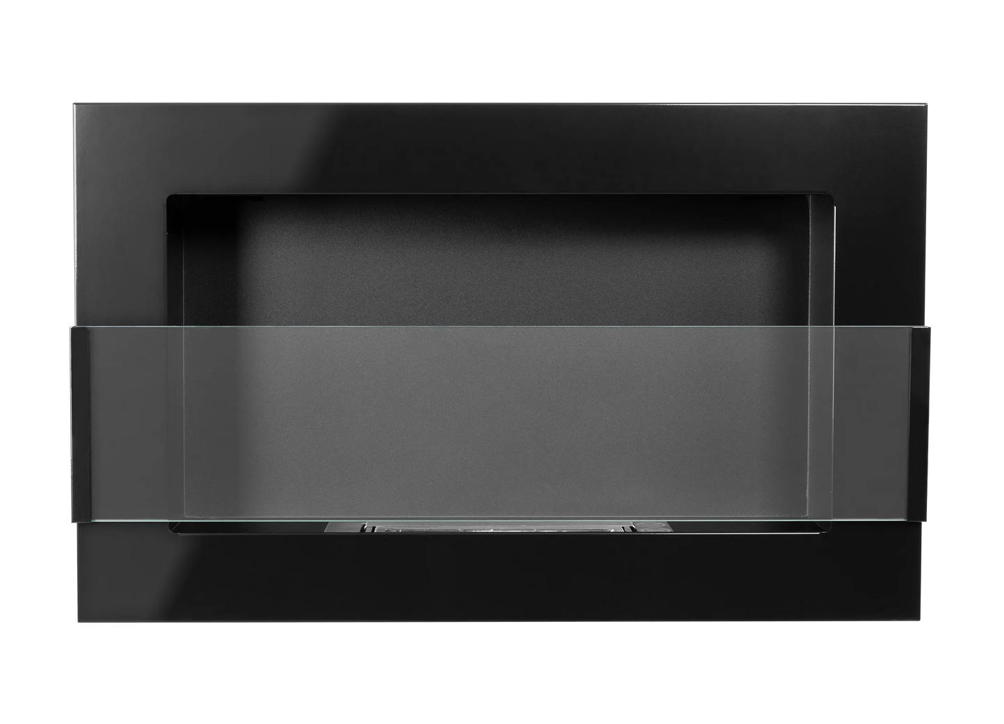 Wand-Biokamin mit Glas 650x400 Schwarz Hochglanz - IgnisLumina.ch