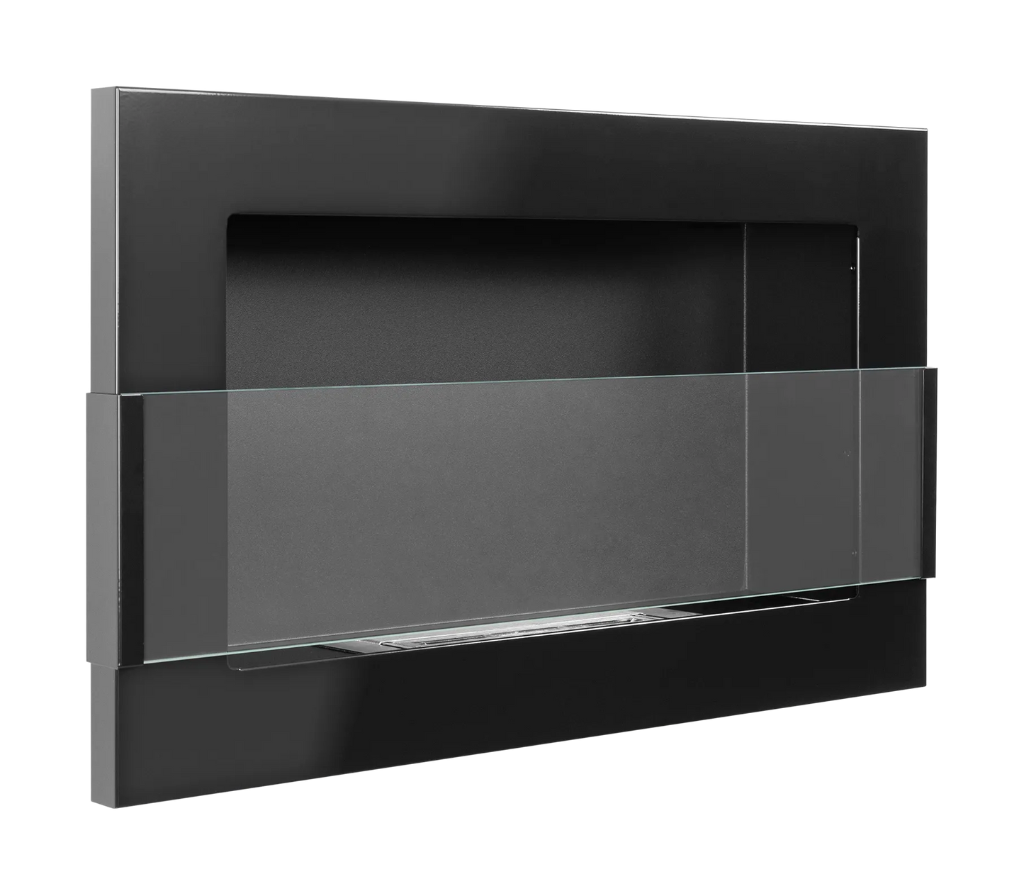 Wand-Biokamin mit Glas 650x400 Schwarz Hochglanz - IgnisLumina.ch