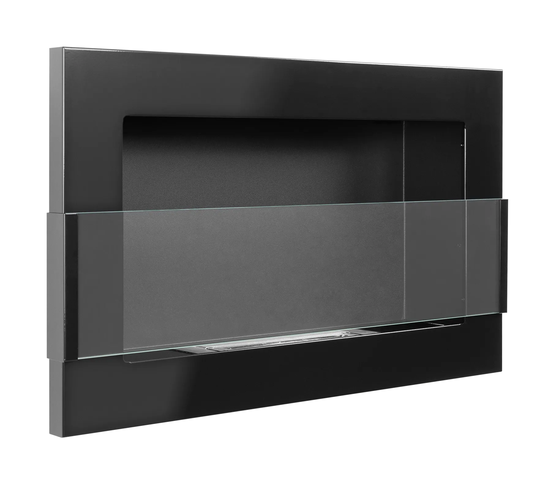 Wand-Biokamin mit Glas 650x400 Schwarz Hochglanz - IgnisLumina.ch