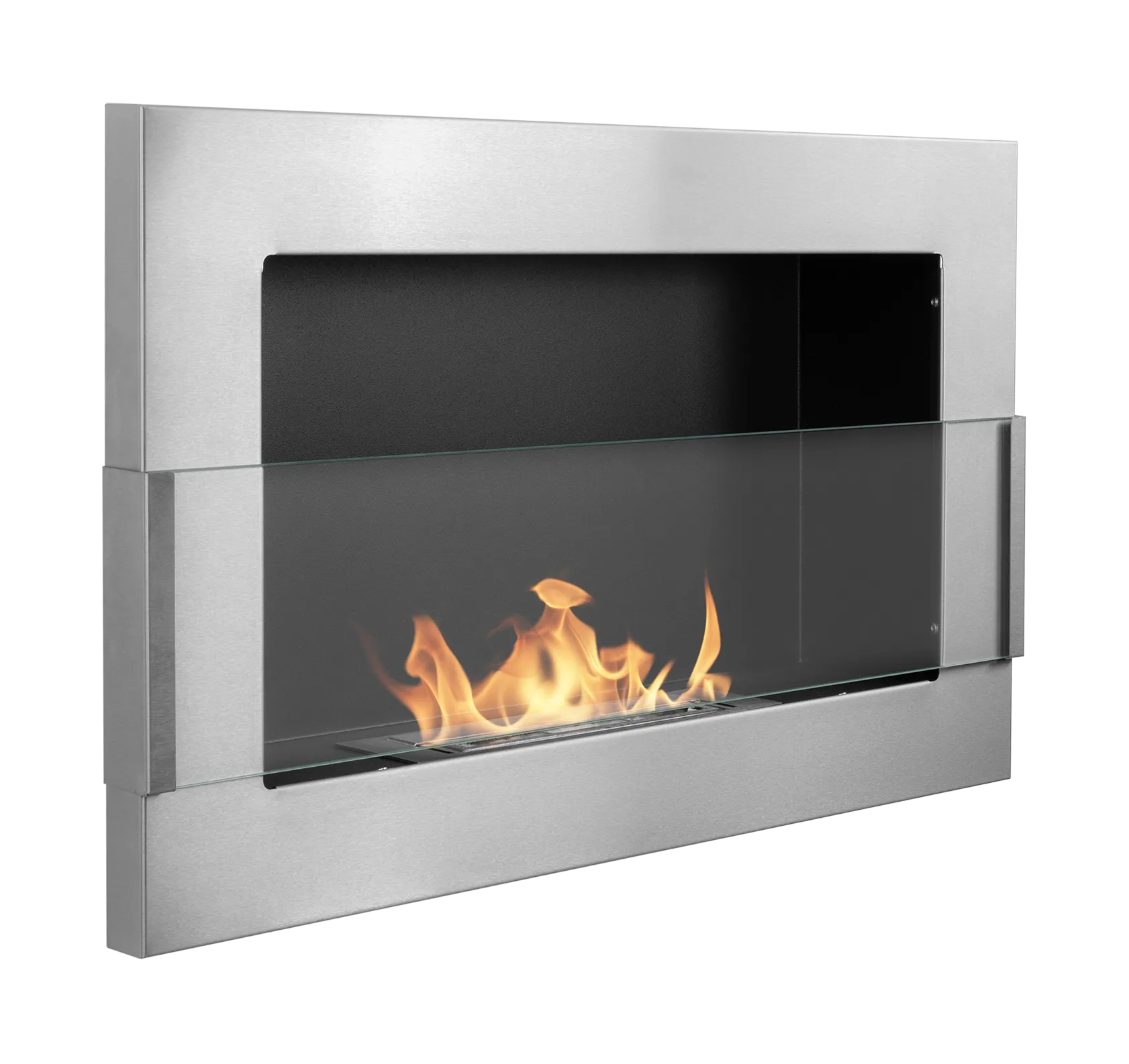 Wand-Biokamin mit Glas 650x400 Inox - IgnisLumina.ch