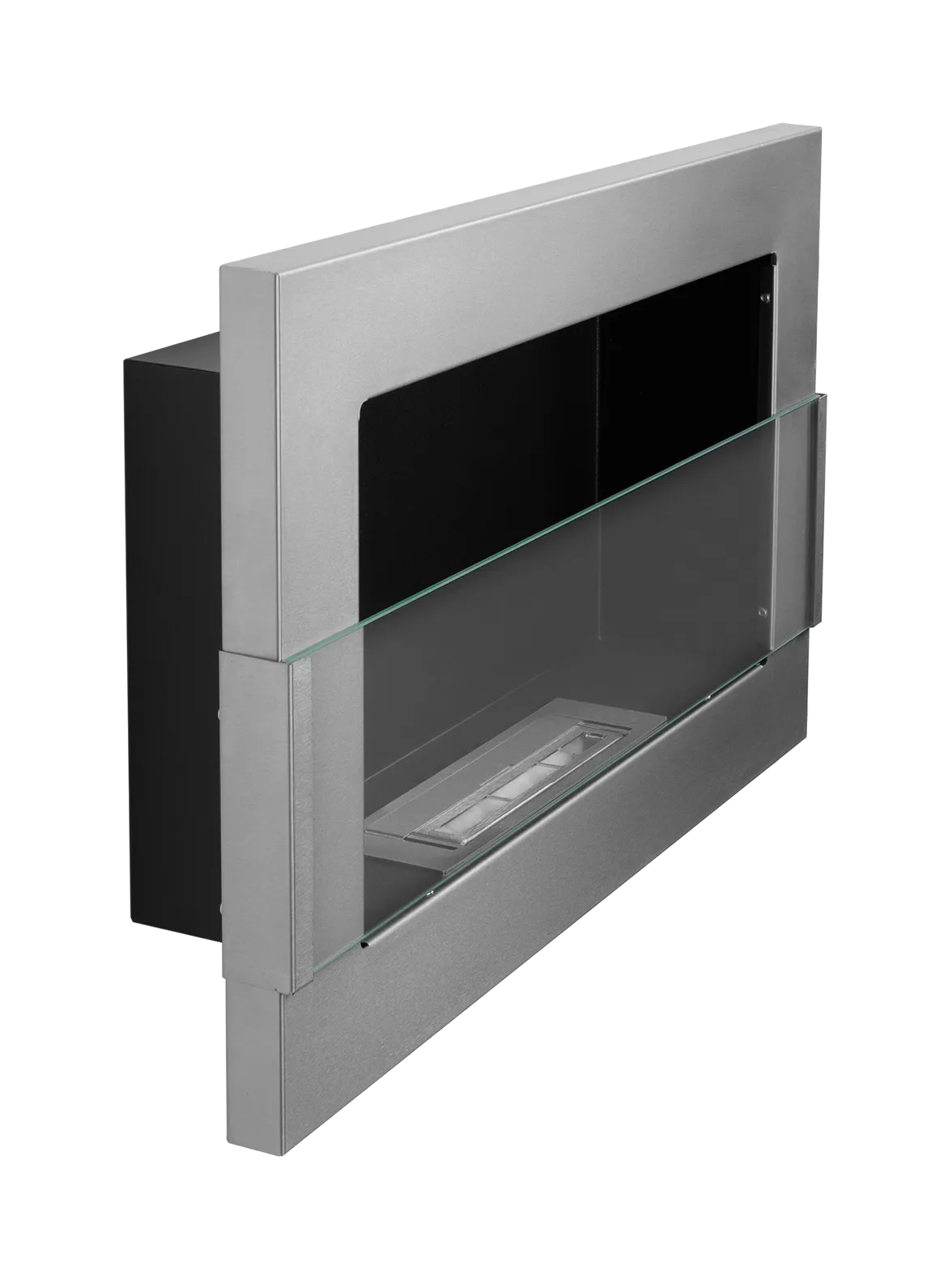 Wand-Biokamin mit Glas 650x400 Inox - IgnisLumina.ch