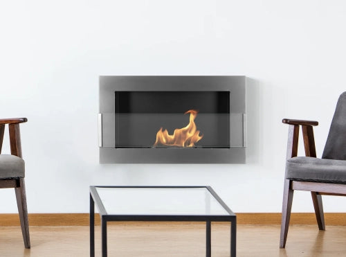 Wand-Biokamin mit Glas 650x400 Inox - IgnisLumina.ch