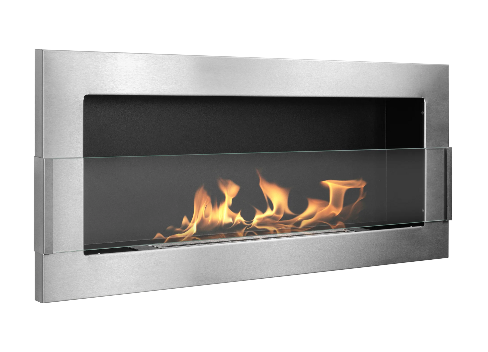 Wand-Biokamin mit Glas 900x400 Inox - IgnisLumina.ch