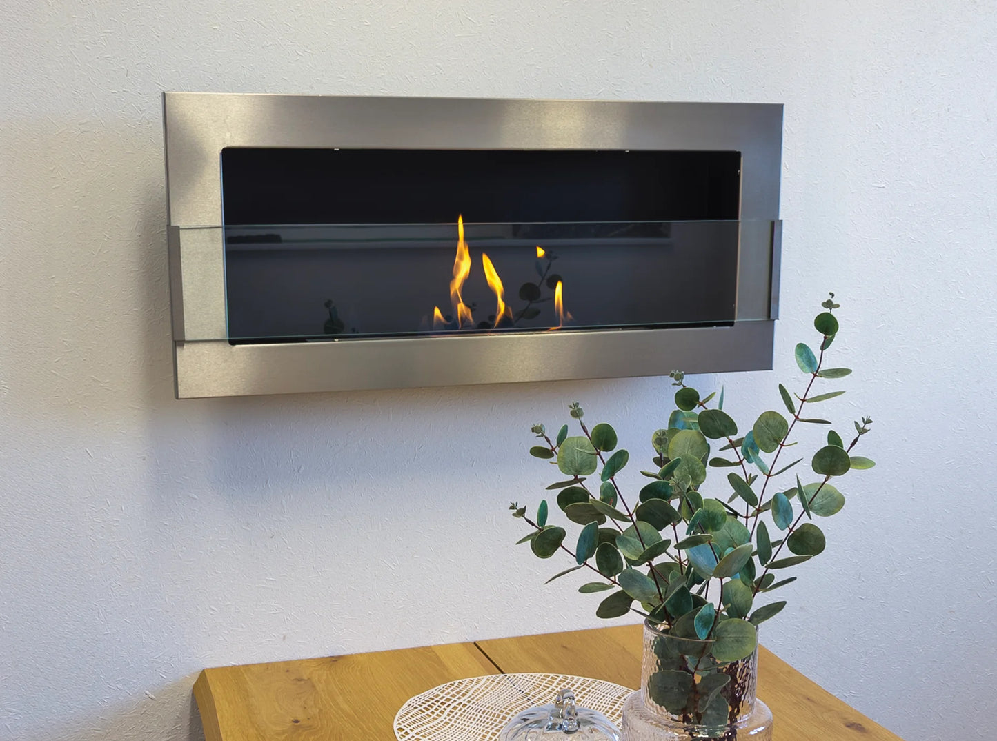 Wand-Biokamin mit Glas 900x400 Inox - IgnisLumina.ch