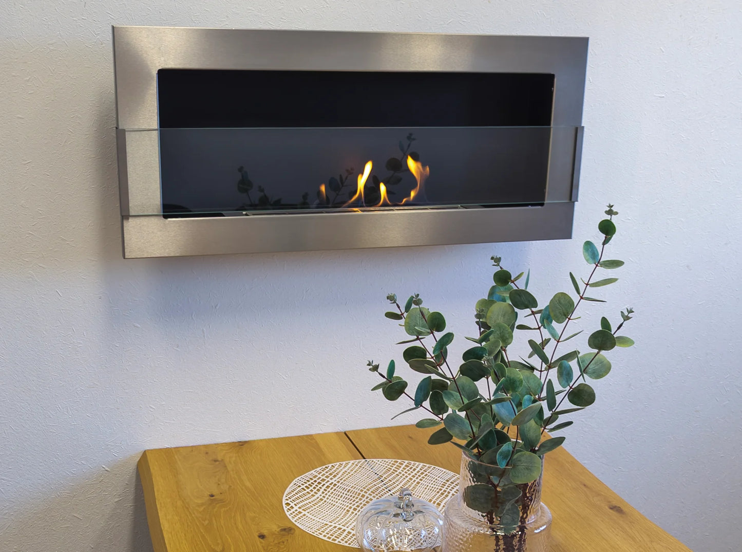 Wand-Biokamin mit Glas 900x400 Inox - IgnisLumina.ch