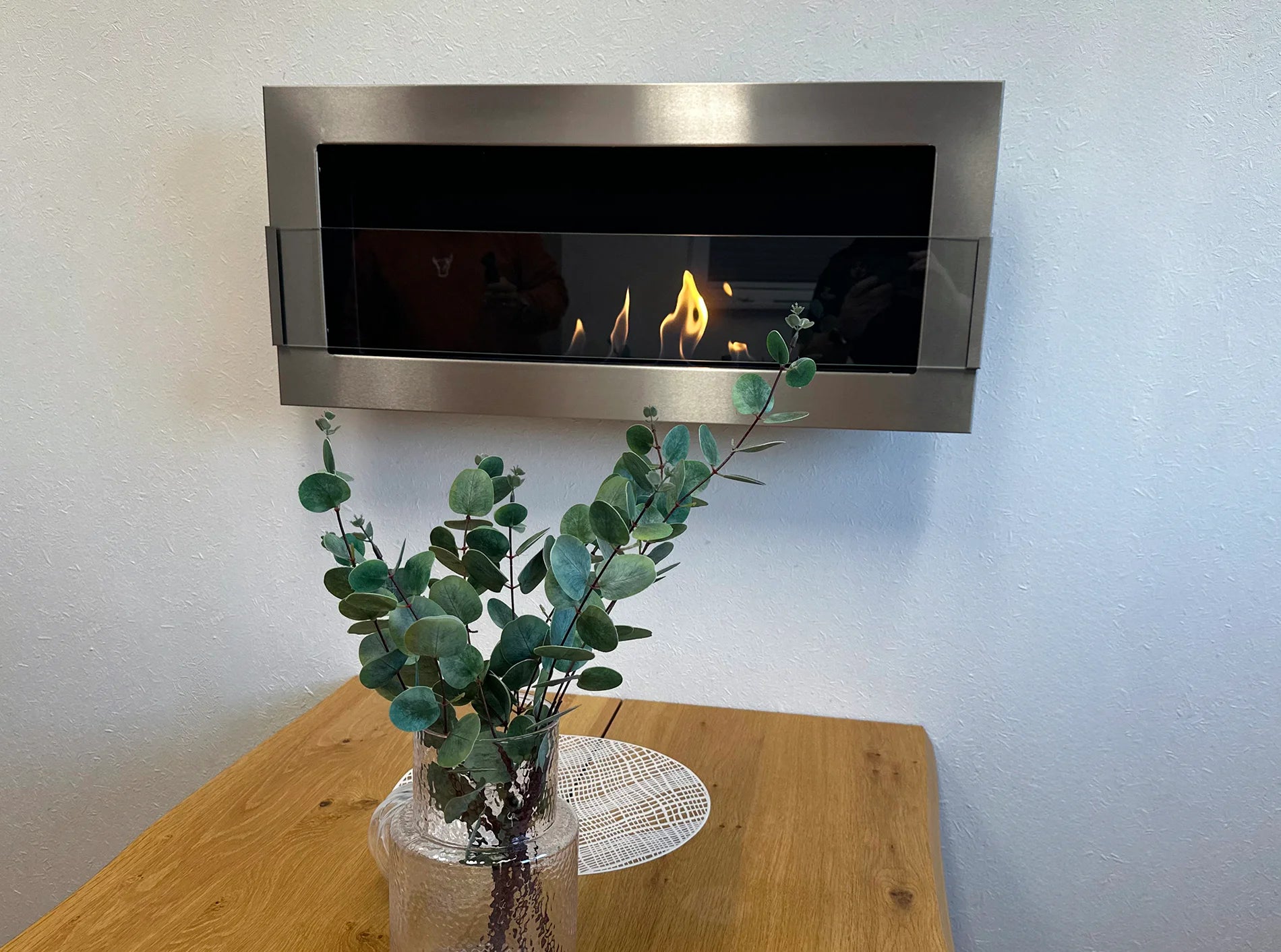 Wand-Biokamin mit Glas 900x400 Inox - IgnisLumina.ch