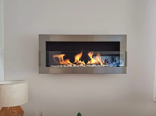 Wand-Biokamin mit Glas 900x400 Inox - IgnisLumina.ch