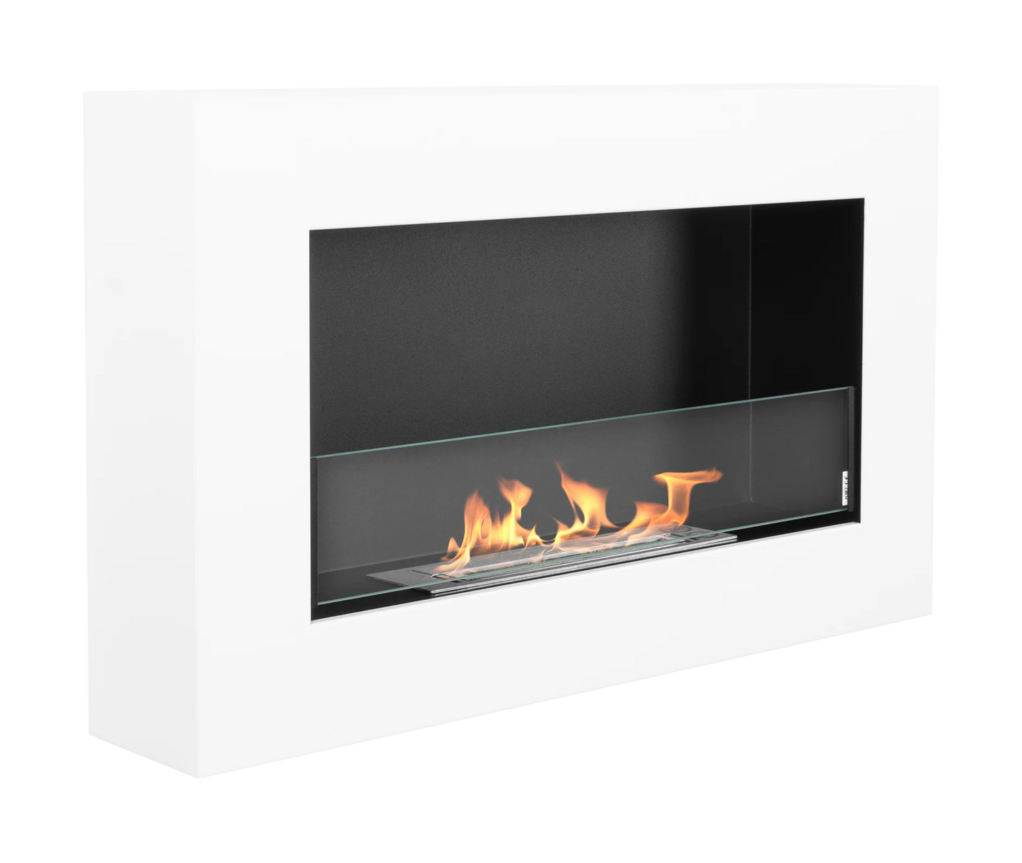 Wand-Biokamin mit Glas 650x400 Box Weiß Strukturiert Matt - IgnisLumina.ch