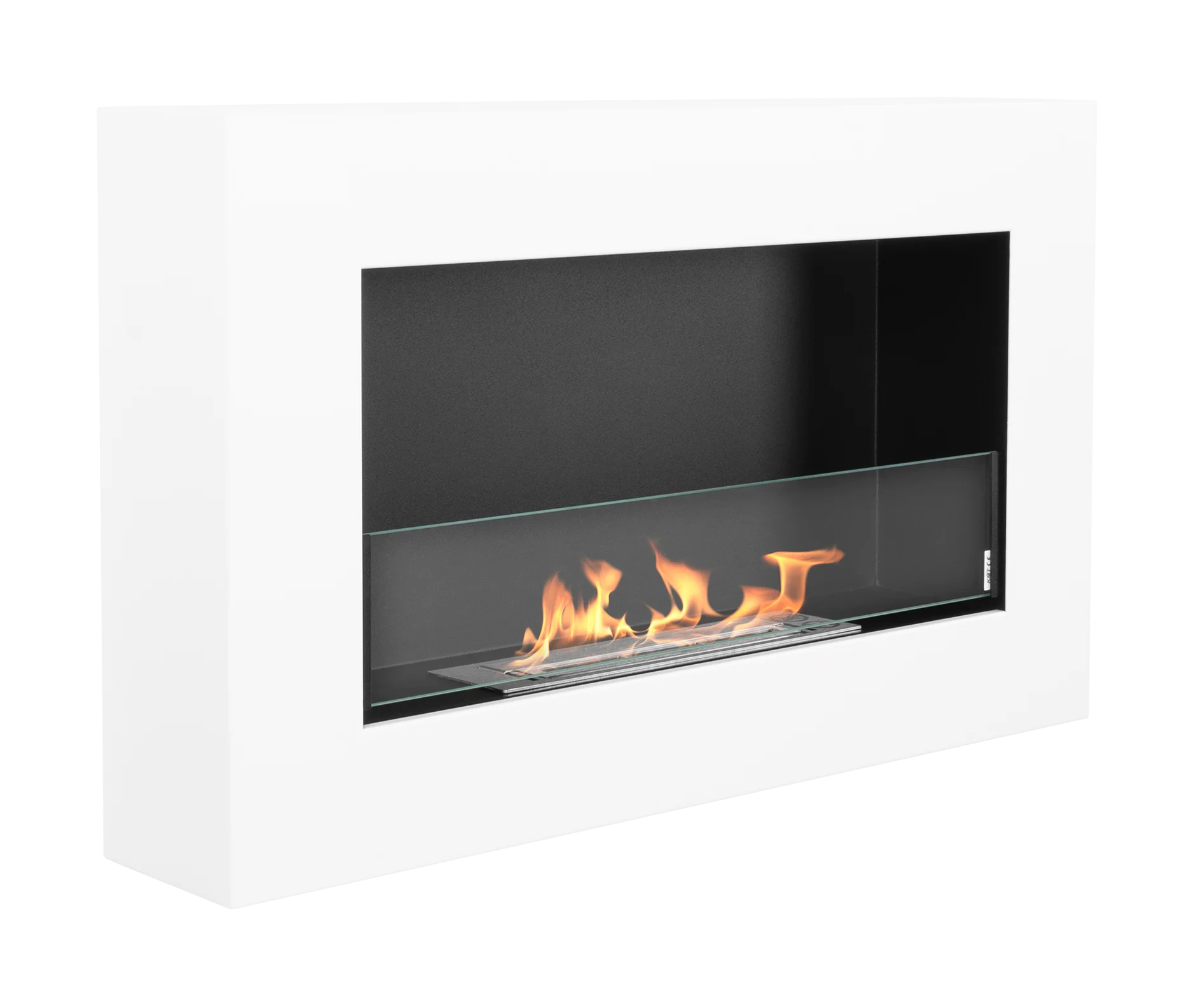 Wand-Biokamin mit Glas 650x400 Box Weiß Strukturiert Matt - IgnisLumina.ch