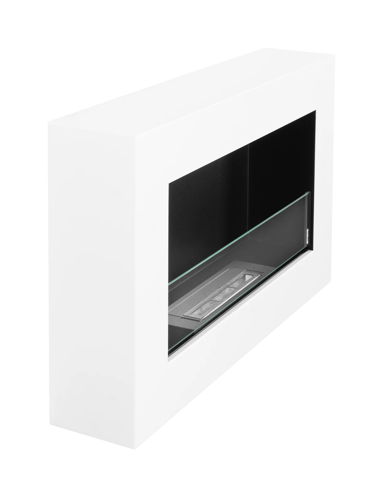 Wand-Biokamin mit Glas 650x400 Box Weiß Strukturiert Matt - IgnisLumina.ch