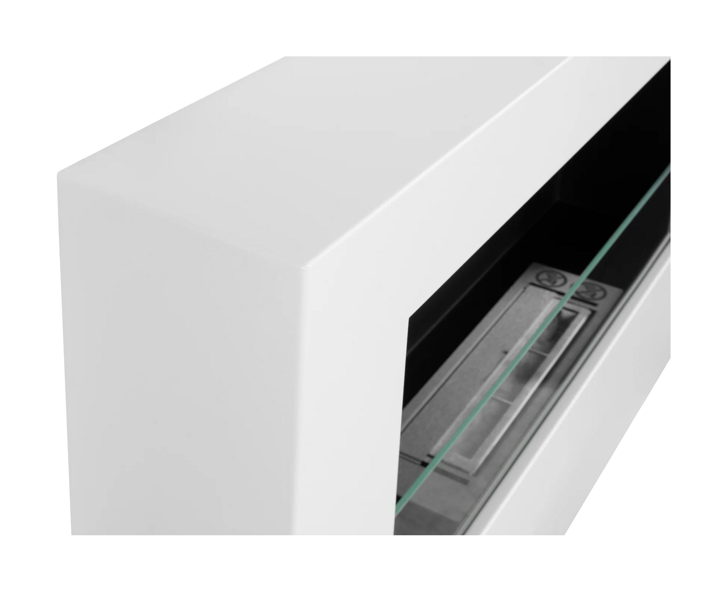 Wand-Biokamin mit Glas 650x400 Box Weiß Strukturiert Matt - IgnisLumina.ch