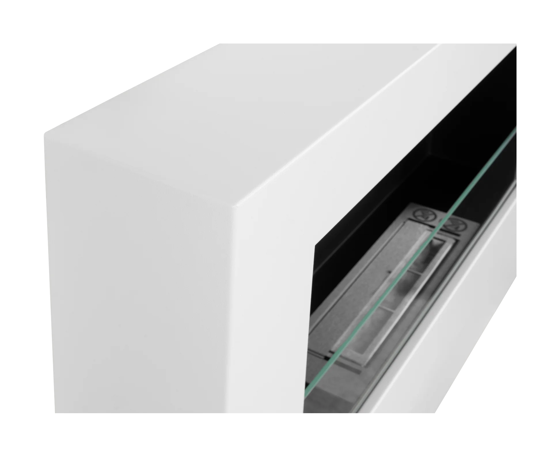 Wand-Biokamin mit Glas 650x400 Box Weiß Strukturiert Matt - IgnisLumina.ch