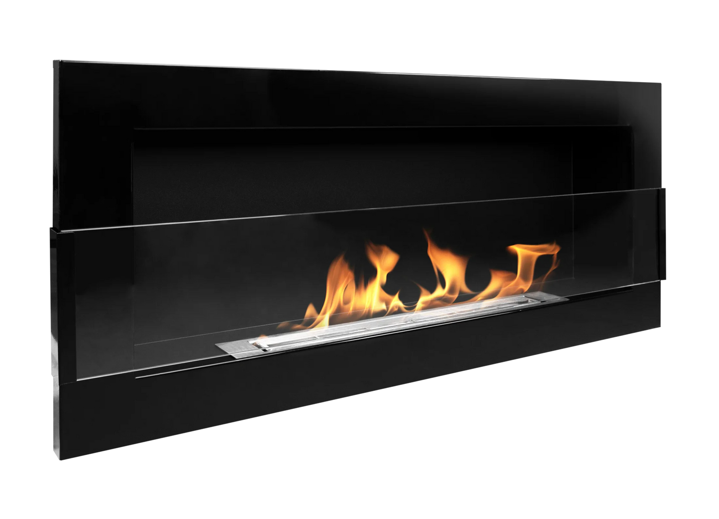 Wand-Biokamin mit Glas 900x400 Schwarz Hochglanz - IgnisLumina.ch