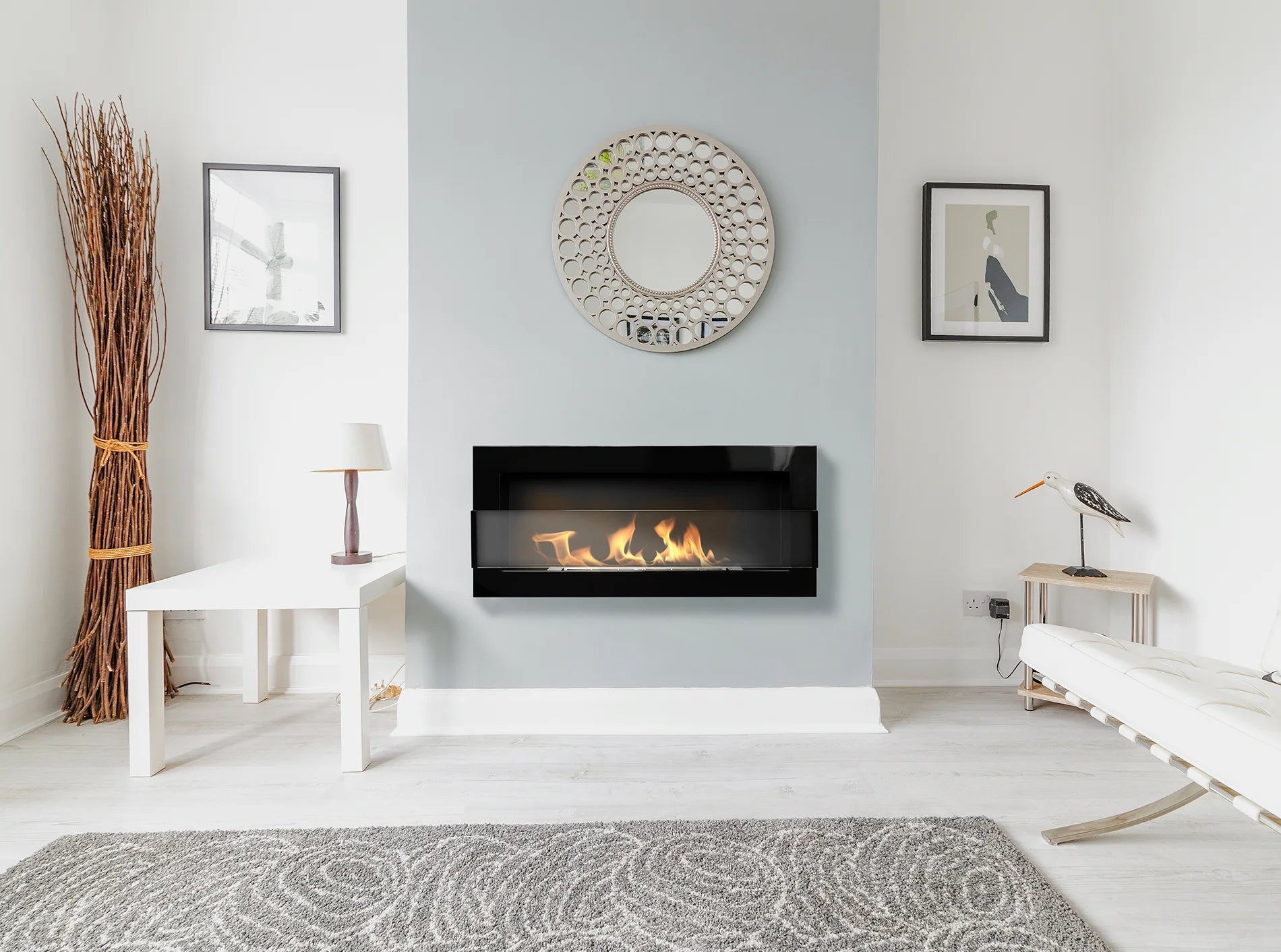 Wand-Biokamin mit Glas 900x400 Schwarz Hochglanz - IgnisLumina.ch