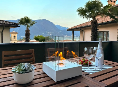 Biokamin Stand Sunset Garden Mini Weiß Matt - IgnisLumina.ch