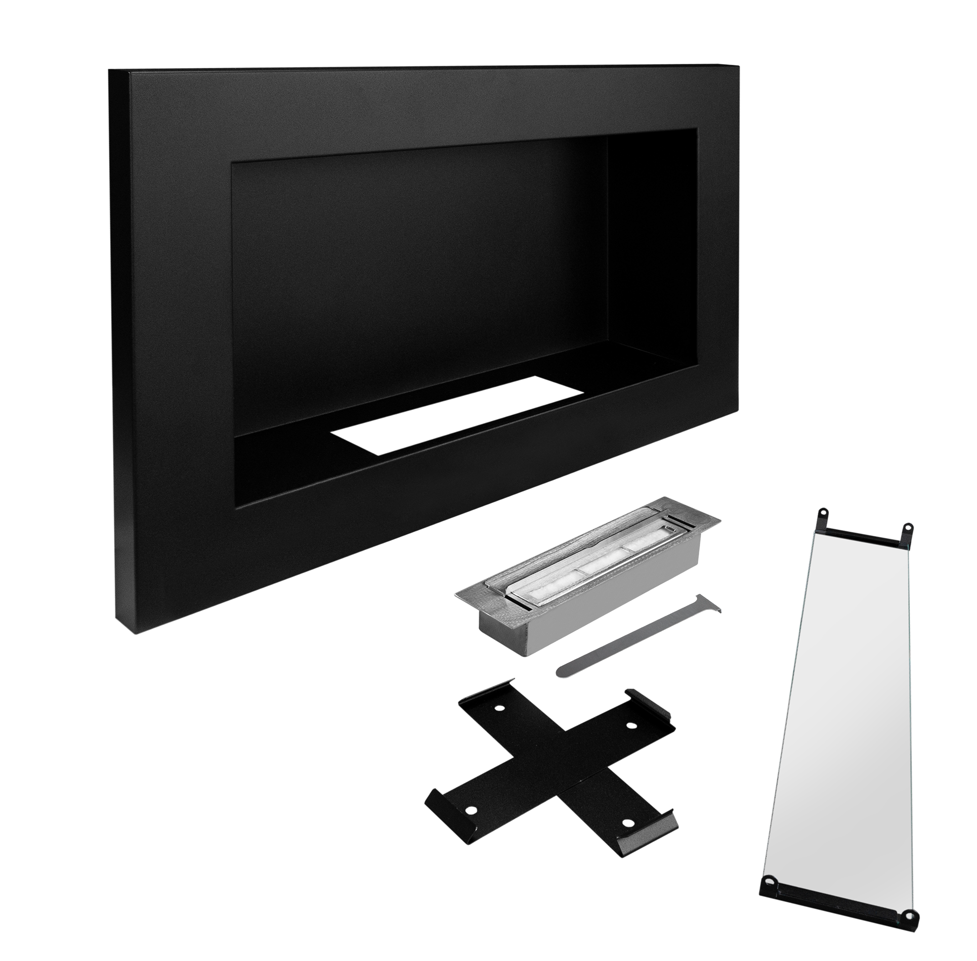 Biokamin 650x400 Slim Schwarz mit Glas - IgnisLumina.ch