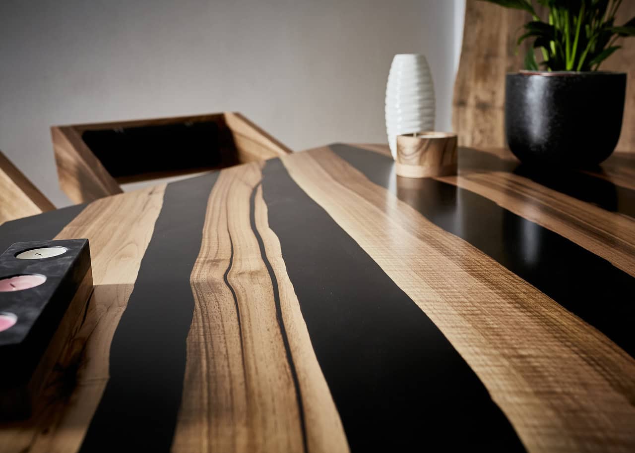 LUMINA Schwarzer Achat – Esstisch Nussbaum & Schwarz-Epoxidharz 180 cm – Bild 6 | IgnisLumina.ch